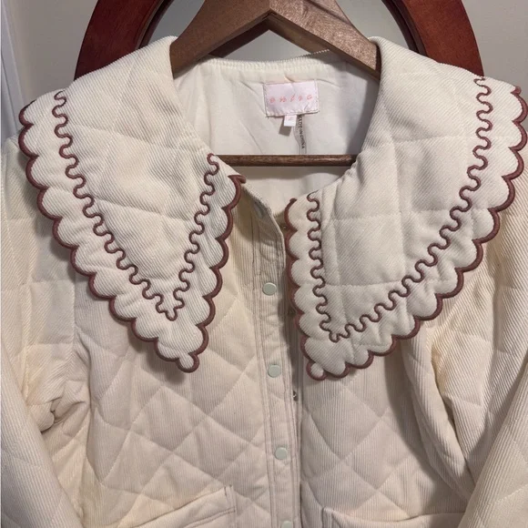 entro Cream Quilted Jacket with Brown Trim - Picture 3 of 7